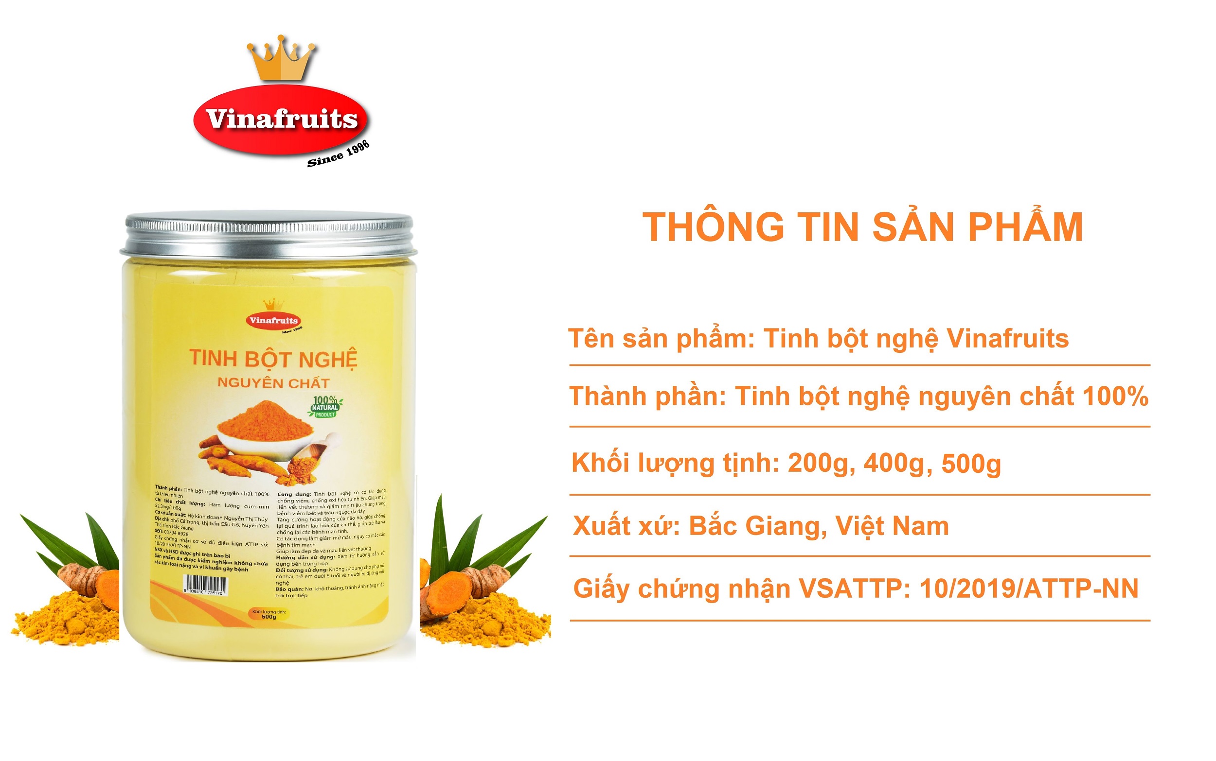 Tinh bột nghệ nguyên chất Vinafruits 500g 1