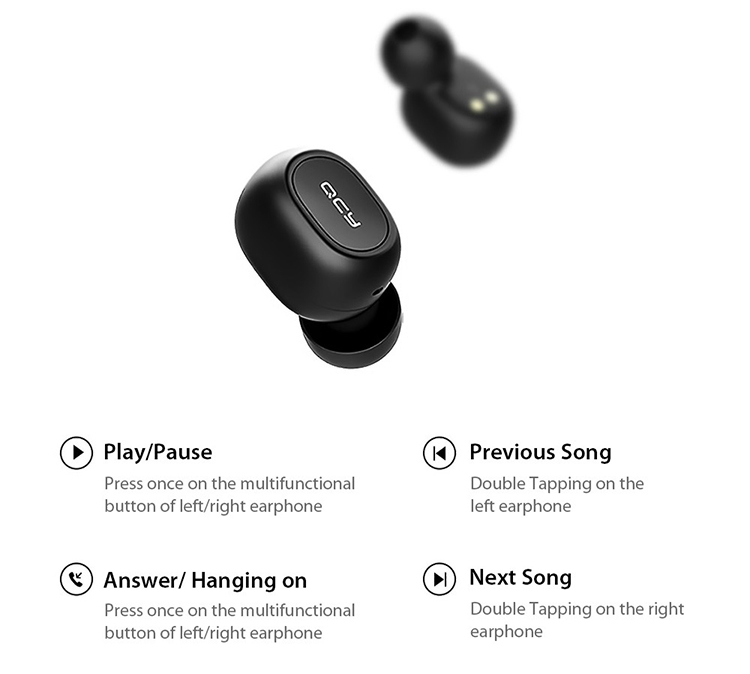 Global Version Xiaomi QCY T2C TWS BT Wireless Earphones with Dual Microphone 800mAh Charging Box Stereo BT Headsets Black
