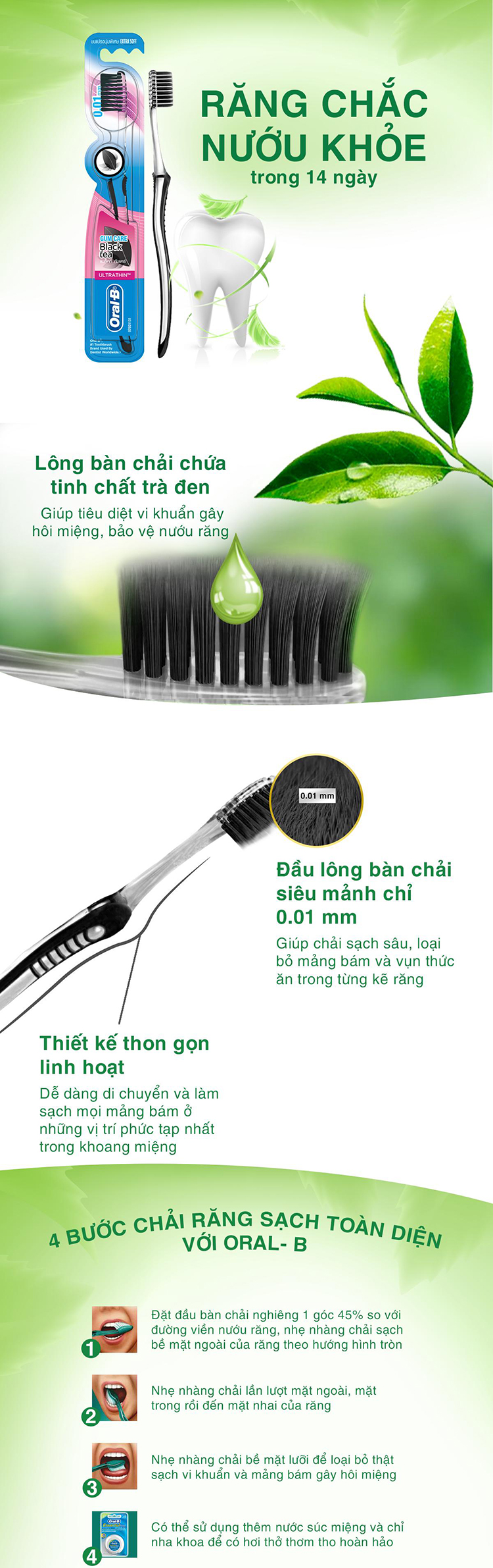 Bàn Chải Đánh Răng Oral-B Ultrathin Blacktea Toothbrush Vỉ 5 (Mua 3 tặng 2)