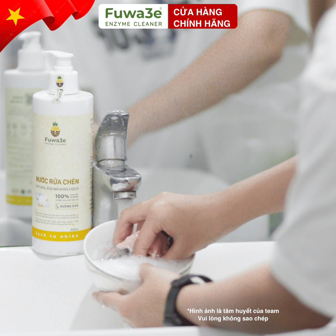 Nước rửa chén ăn dặm enzyme sinh học từ vỏ dứa Fuwa3e 500ml/ 100ml- sạch nhanh, an toàn cho da
