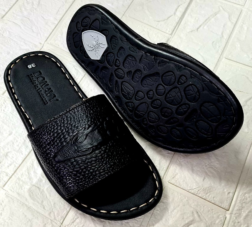 Dép Quai Ngang Nam Da Bò Thật 100%,DONAVY Kiểu Đầu Cá Sấu Đi Rất Nhẹ Và Êm DCSDN