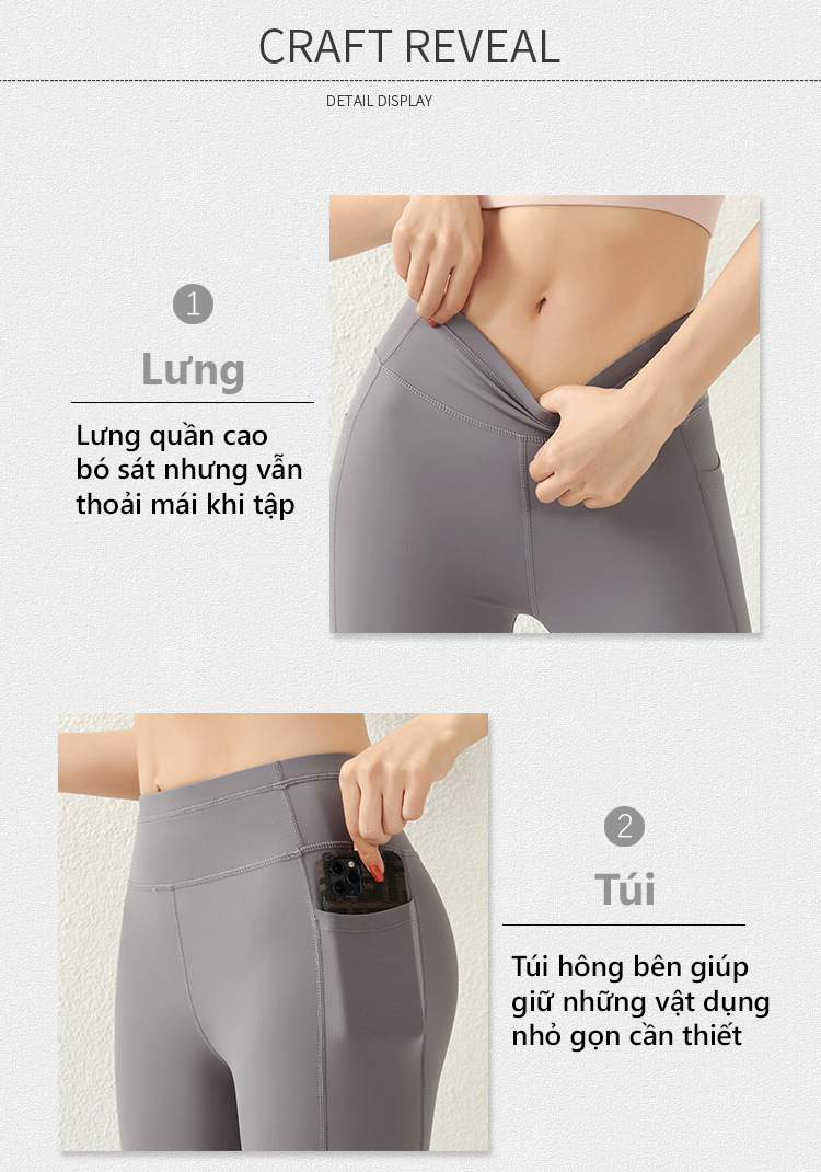 Quần Thể Thao Gym Yoga Nữ Tôn Dáng Mông Đào Lưng Cao Co Giãn THoải Mái ,  Có Túi Hông Tiện Lợi Cleacco , đủ size  - Hàng Chính Hãng BORO SPORT