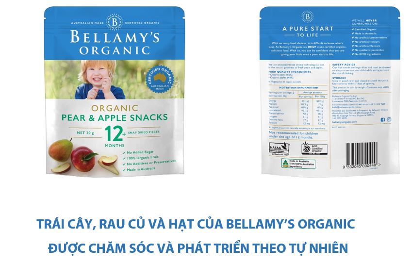 Snack Lê Và Táo Sấy Hữu Cơ Bellamy's Organic