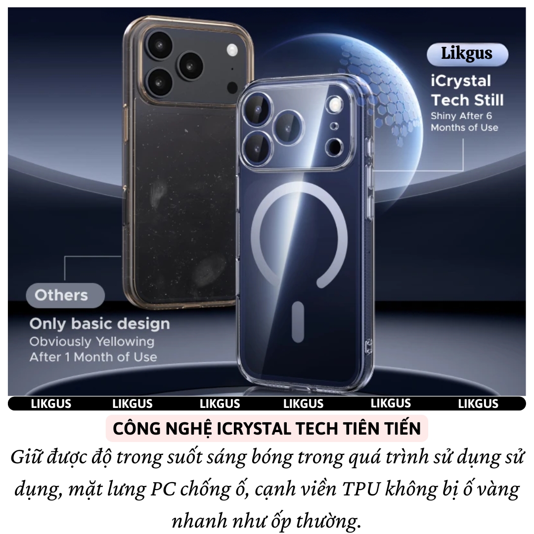 ốp lưng chống sốc sạc từ tính nam châm màng bảo vệ viền camera trong suốt cho iPhone 17 Pro Max / 17 Air / iP 17 Pro / 17 hiệu Likgus Lin Camshield Magnetic N52 - Chống sốc 2m, túi khí ẩn 4 góc, chống va đập, độ trong full HD - Hàng nhập khẩu