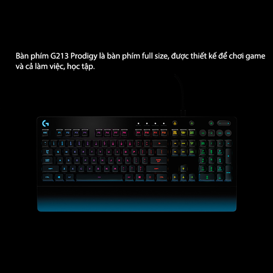 Bàn phím game có dây Logitech G213 Prodigy RGB Lightsync - Hàng chính hãng