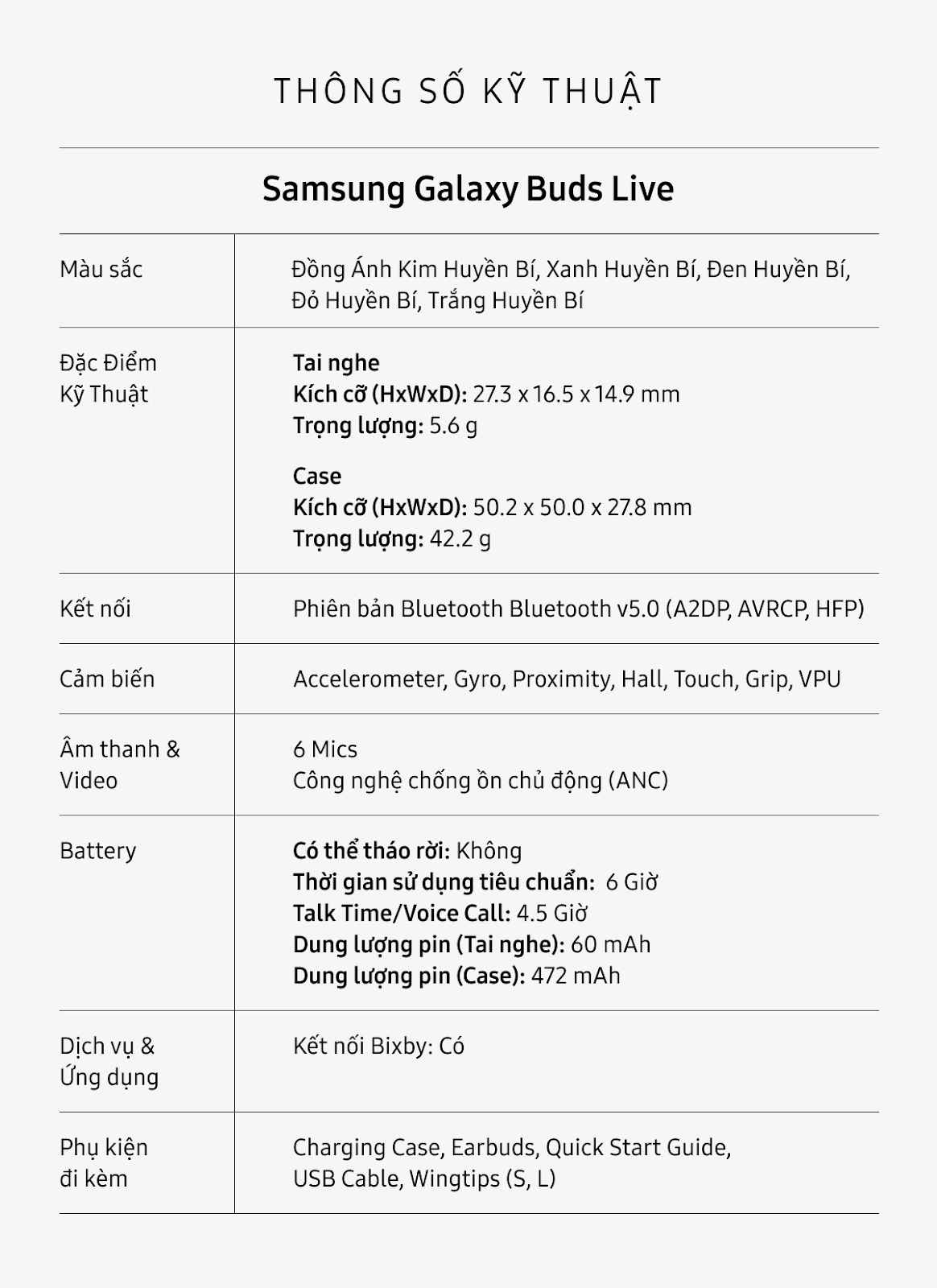 Tai Nghe Bluetooth True Wireless Samsung Galaxy Buds Live - Hàng Chính Hãng