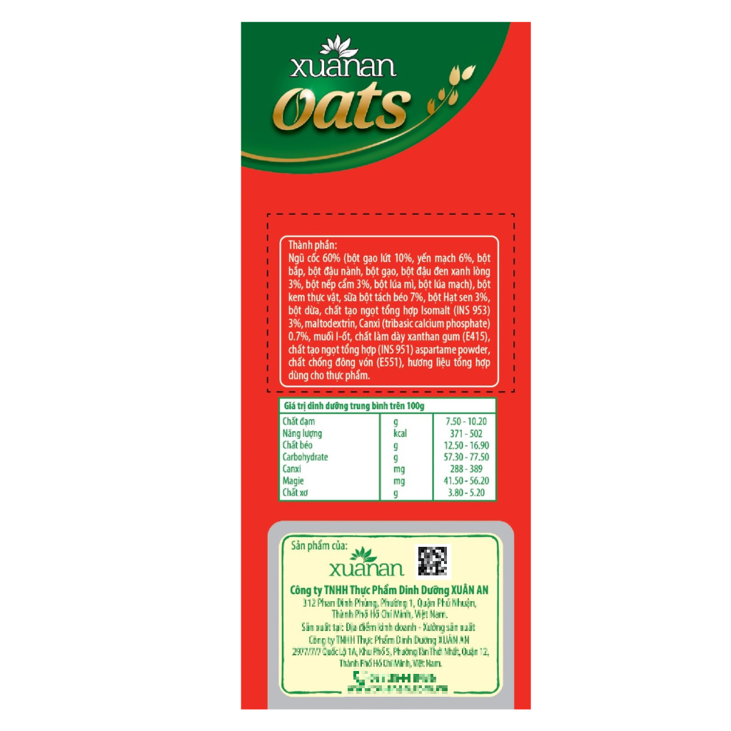 Ngũ Cốc Gạo Lứt No Sugar Xuân An [đường ăn kiêng] Túi 400G {25g*16 gói}(Tặng Kèm 1 Túi Yến Mạch 150G)