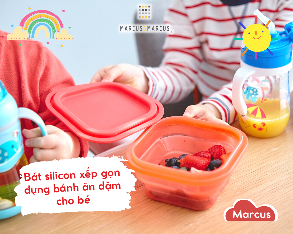 Bát ăn dặm silicon vuông có thể xếp gọn cho bé Marcus & Marcus