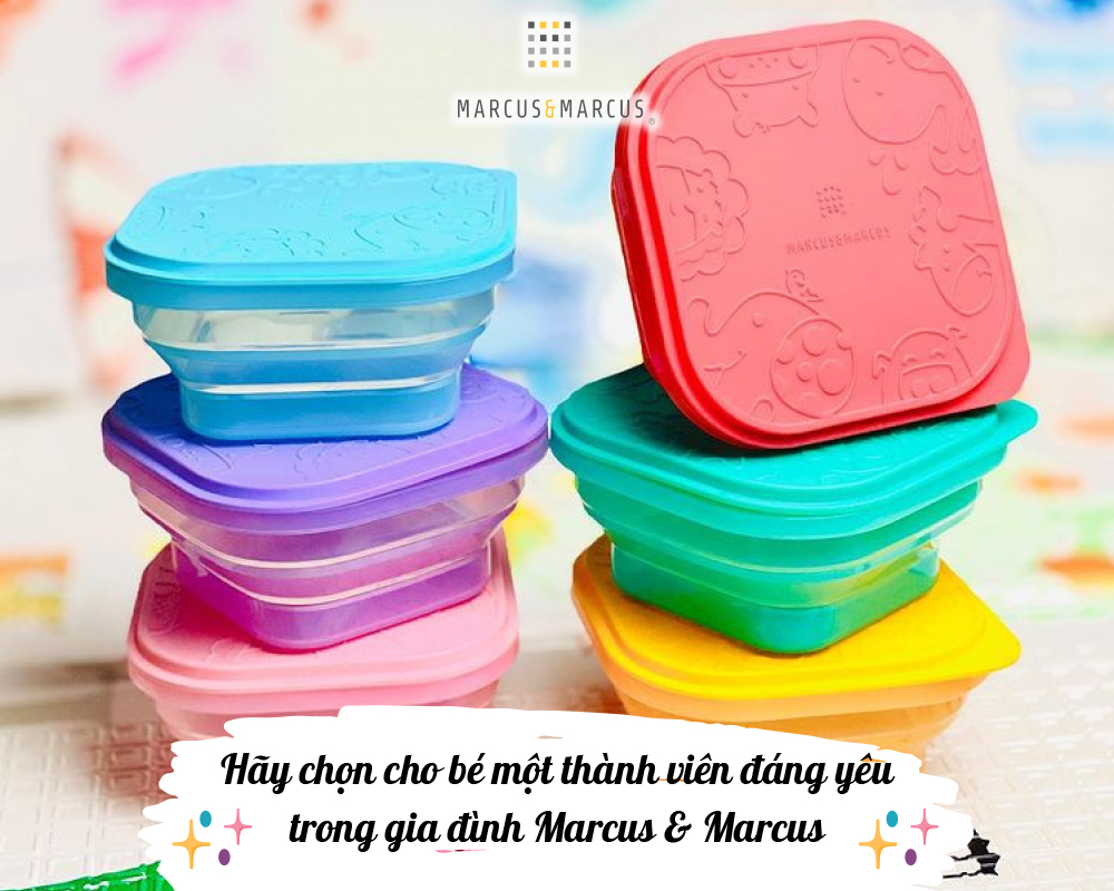 Bát ăn dặm silicon vuông có thể xếp gọn cho bé Marcus & Marcus