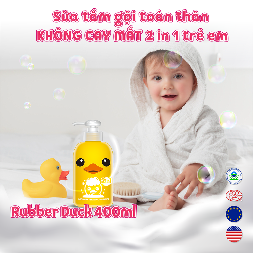 Sữa tắm gội toàn thân KHÔNG CAY MẮT 2 in 1 trẻ em Rubber Duck 400ml_AN TOÀN CHO TRẺ SƠ SINH 1