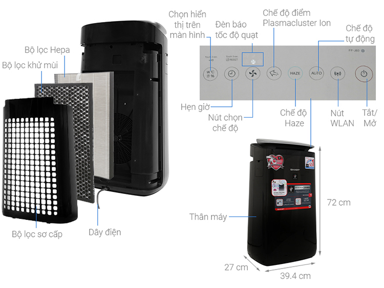 Máy lọc không khí Sharp FP-J80EV-H - Hàng chính hãng