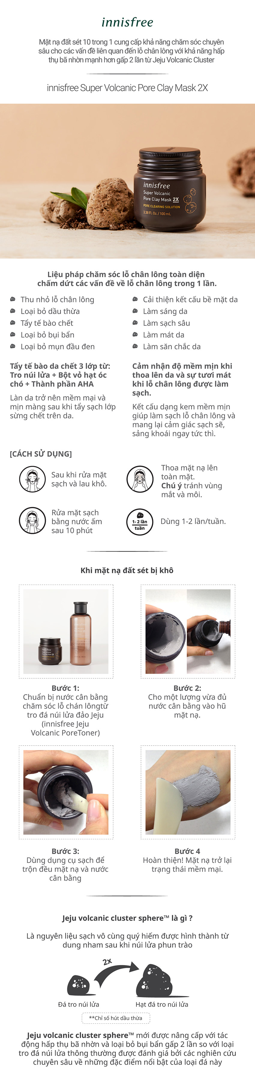 Siêu Mặt Nạ Chăm Sóc Lỗ Chân Lông Innisfree Super Volcanic Pore Clay Mask 2 x 100ml - 131171056