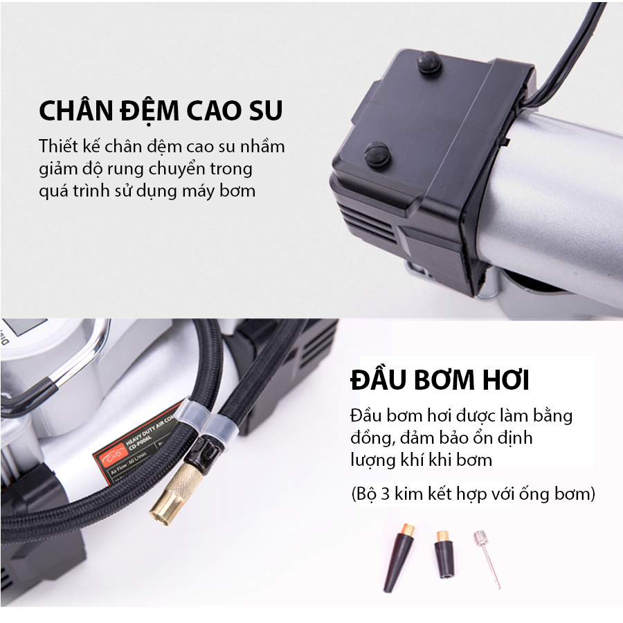 Máy bơm lốp ô tô 2 xi lanh có đèn CIND CD-P006TL 7