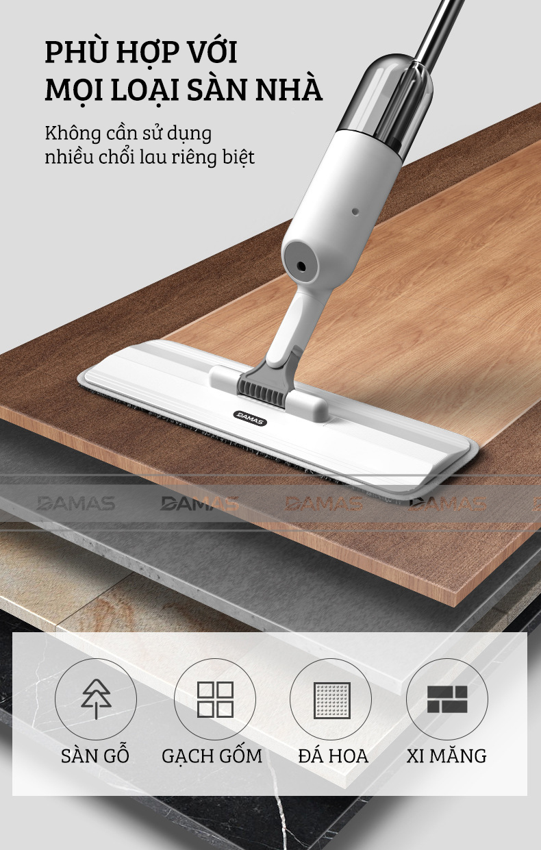 Cây Lau Nhà Phun Sương, Chổi Lau Nhà 360° Lau Sạch Khô Nhanh Cao Cấp Damas P1 Pro - Bản Lau To Giúp Lau Sạch Nhanh Chóng, Khớp Xoay 180 Độ Linh Hoạt - Thiết Kế Mới Tích Hợp Bình Chứa Dung Dịch Với Tốc Độ Phun Sương 0.1s - Hàng Chính Hãng