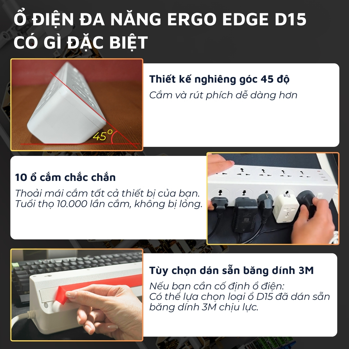 Ổ cắm điện đa năng Ergo Edge DandiHome an toàn chống cháy chống giật, bảo hành 12 tháng