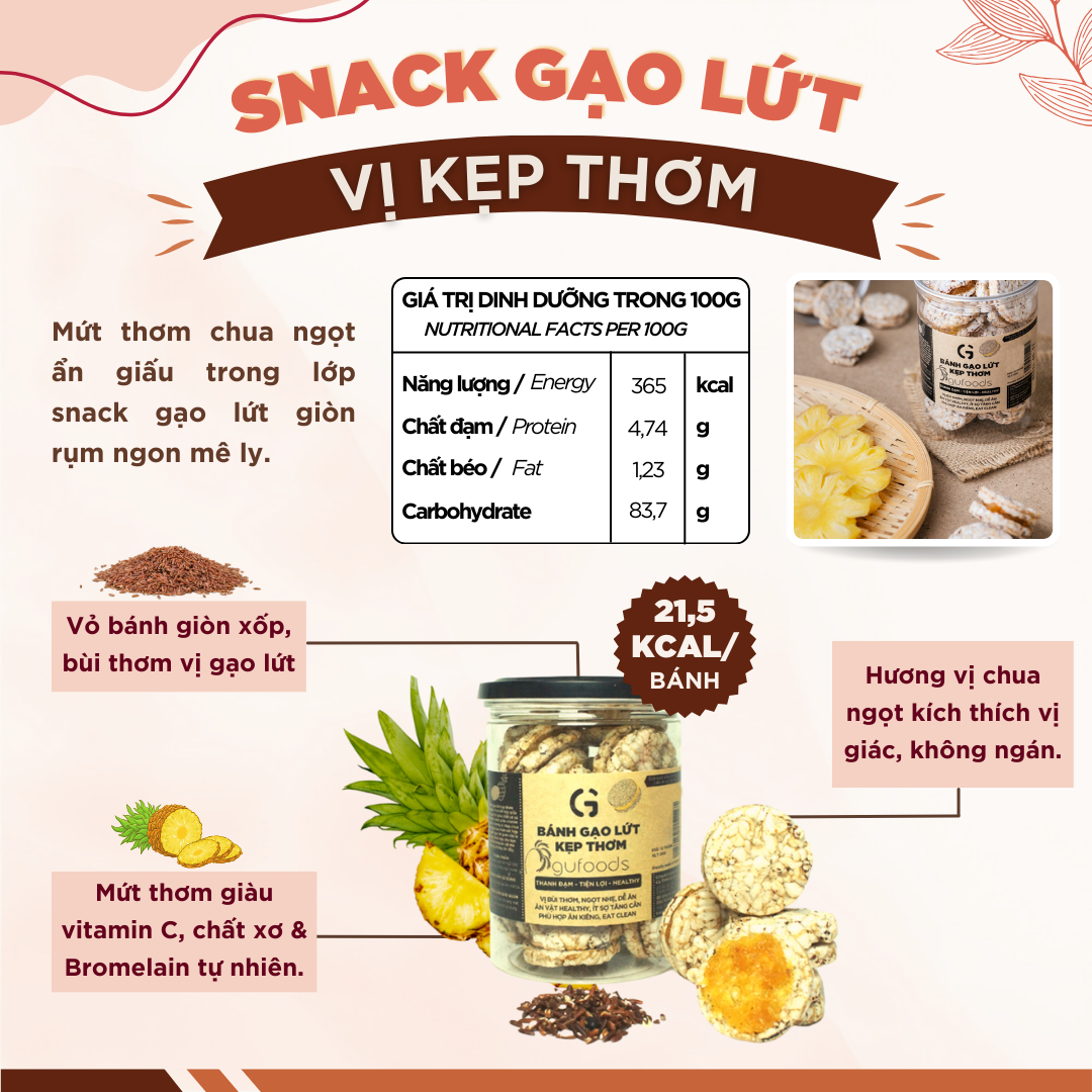 Snack gạo lứt ngũ cốc nguyên hạt GUfoods - Không chiên dầu, Đa dạng hương vị, Thanh đạm, Lành mạnh, Phù hợp Eat clean, Ăn vặt healthy, Tiện lợi, Thuần chay