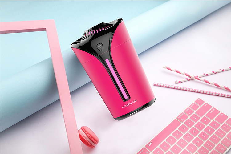 3 in 1 small fan flame cup shaped humidifier Light Colorful Lamp USB Mini Air Purifier Home Office (Blue)