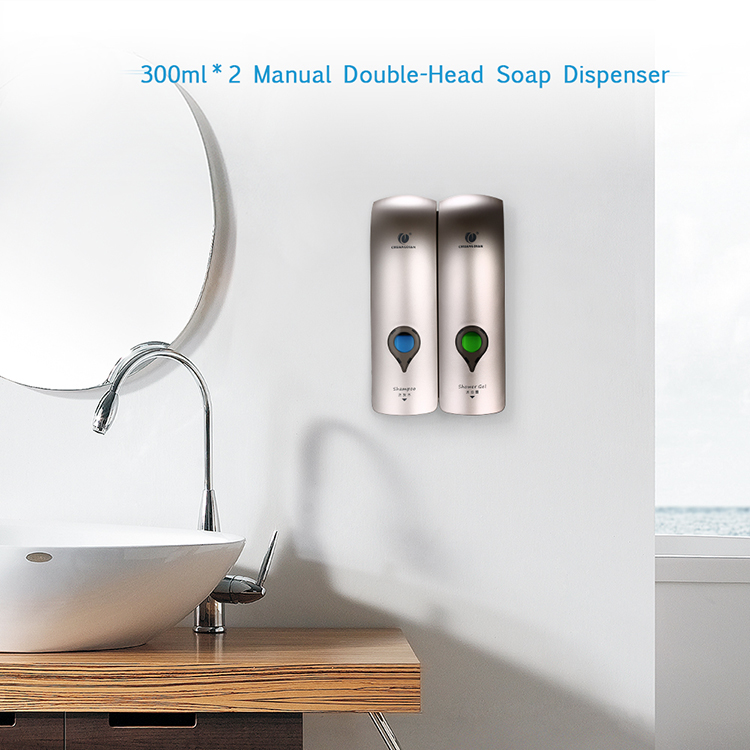 CHUANGDIAN 300mlx2 Wall Mounted Double-Head Manual Soap Dispenser Shower Gel Liquid Shampoo Dispenser Holder for Hotel