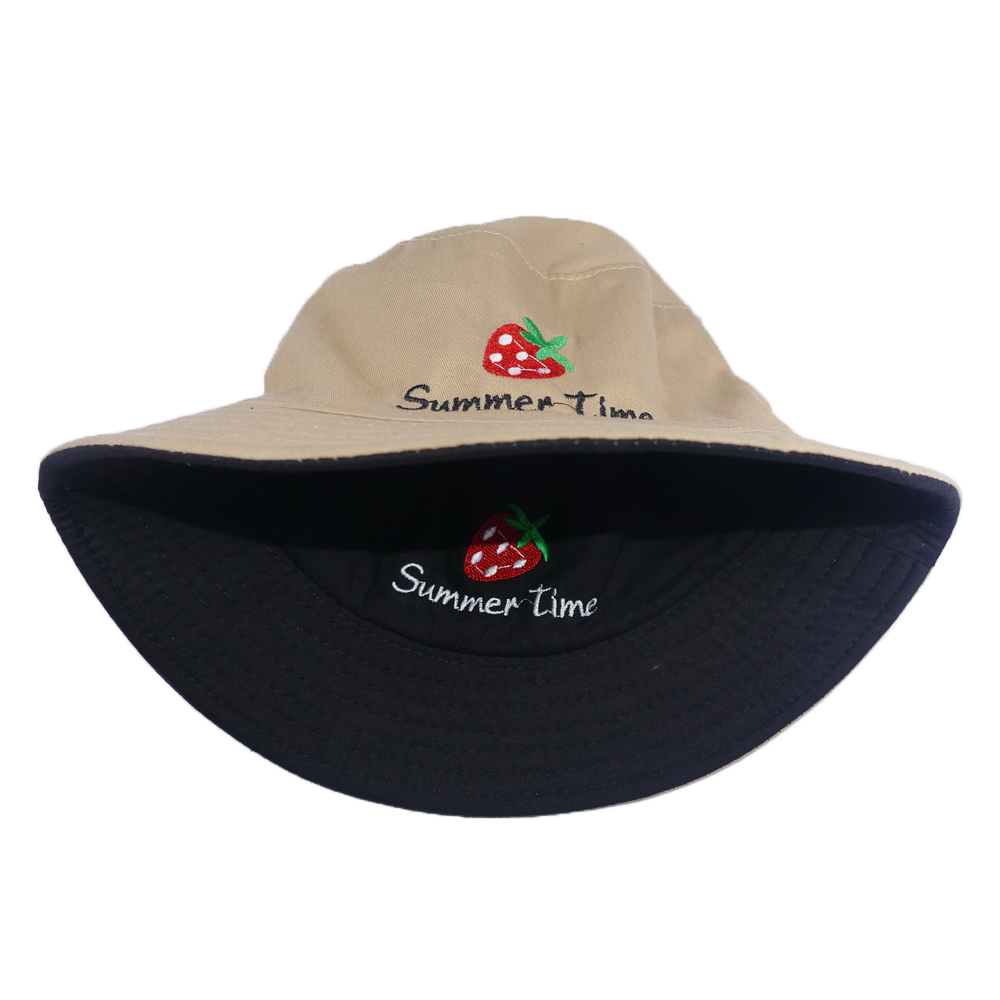 Mũ bucket nam nữ thời trang đội được 2 mặt độc đáo Summer Time thêu hình quả dâu tây đẹp mắt