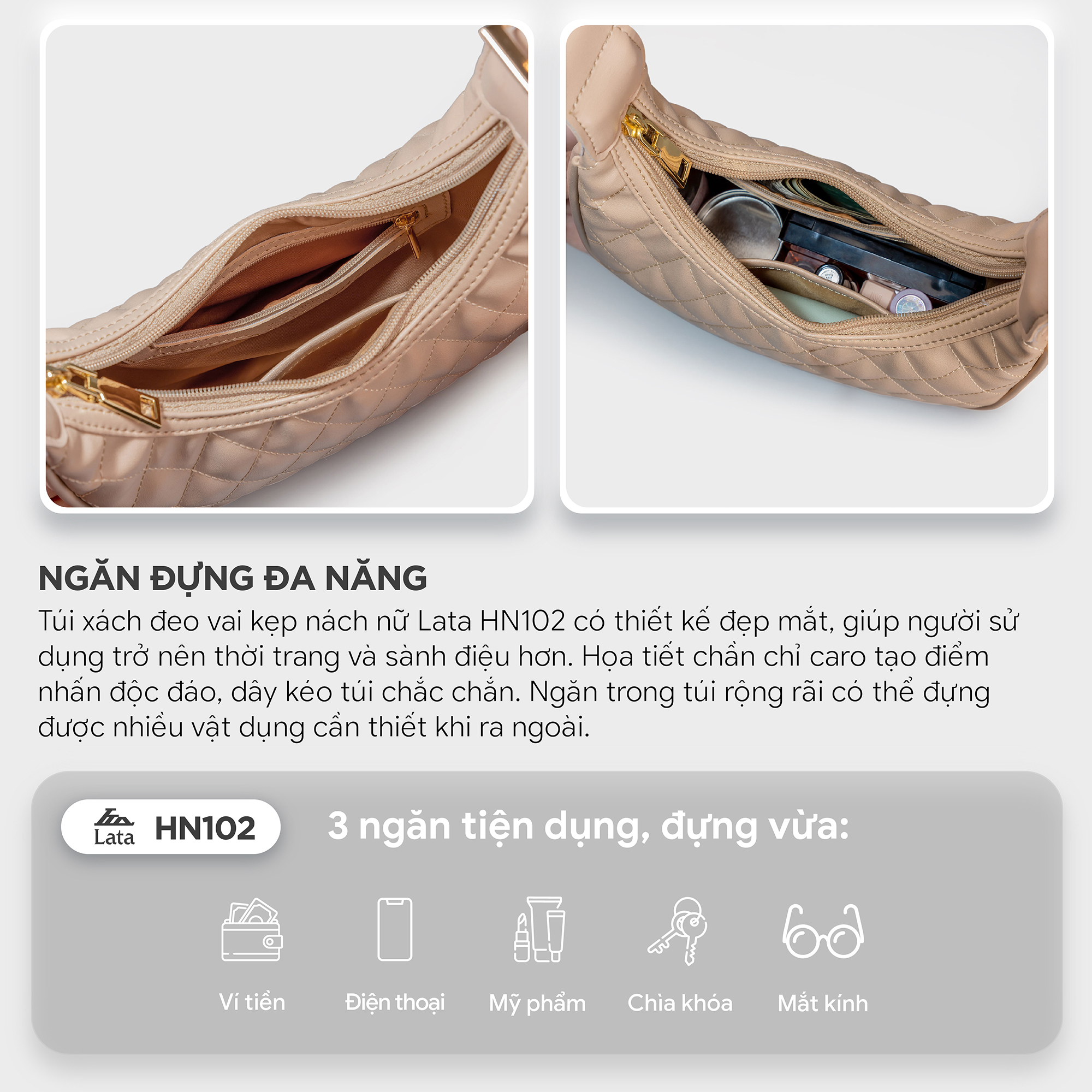 Túi Lata ( Thời trang nữ đi chơi size 27 - Túi đeo chéo da HN102 )