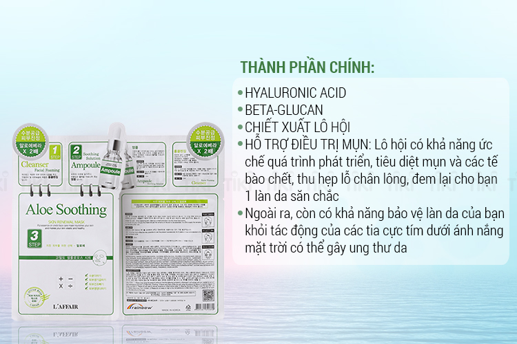 Hộp 10 Miếng Mặt Nạ Dưỡng Da 3 Bước Rainbow L'Affair Aloe Soothing Skin Renewal