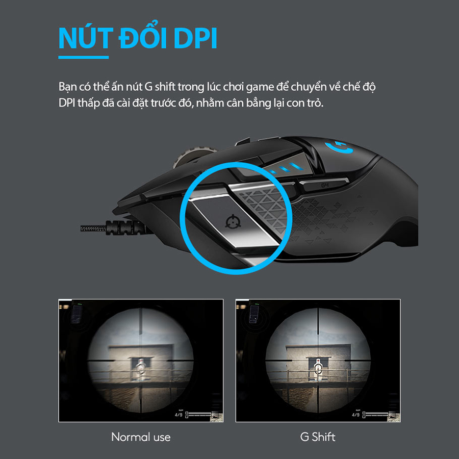 Chuột game hiệu suất cao Logitech G502 Hero RGB Lightsync - Hàng chính hãng