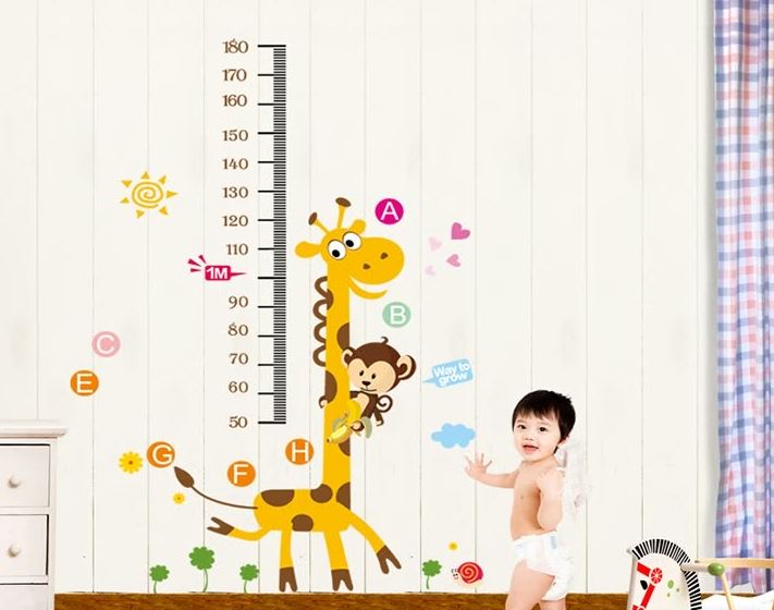 Ink Fish Height Sticker Cartoon Giraffe Monkey Tree 2562 Children's Room Wallpaper Dormitory Baby Decorative Wallpaper Sticker Wall Sticker Self-adhesive Bedroom Measuring Height Sticker Removable