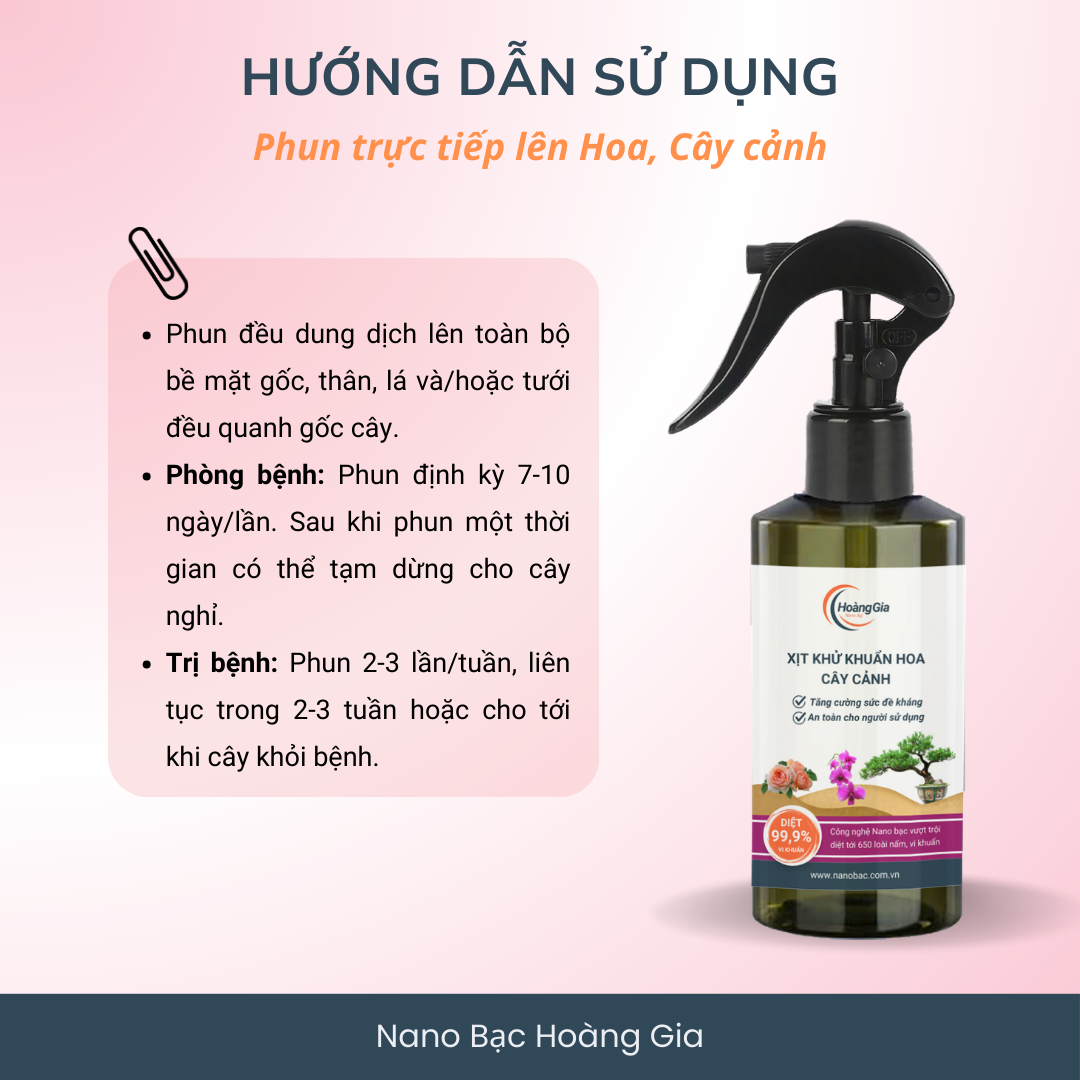 Dung Dịch Trị Nấm Cây & Hoa Nano Bạc Hoàng Gia Khử Khuẩn Cho Hoa Lan, Hoa Hồng & Cây Cảnh 200ml