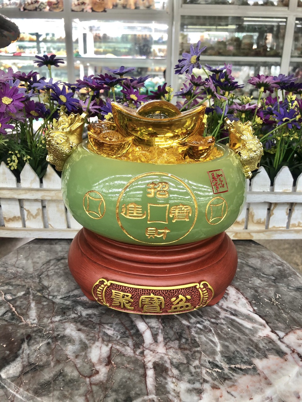 Bát vàng, Bát Tụ Tài, Bát Tụ Bảo đá ngọc cẩm thạch Hút Tài, Hút Lộc, Chiêu tài nạp lộc - Cao 16 cm
