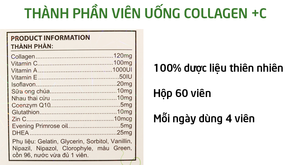 Viên uống Collagen đẹp da, bổ sung Vitamin A, E, C giảm thâm nám tàn nhang, ngừa nếp nhăn, chống lão hóa