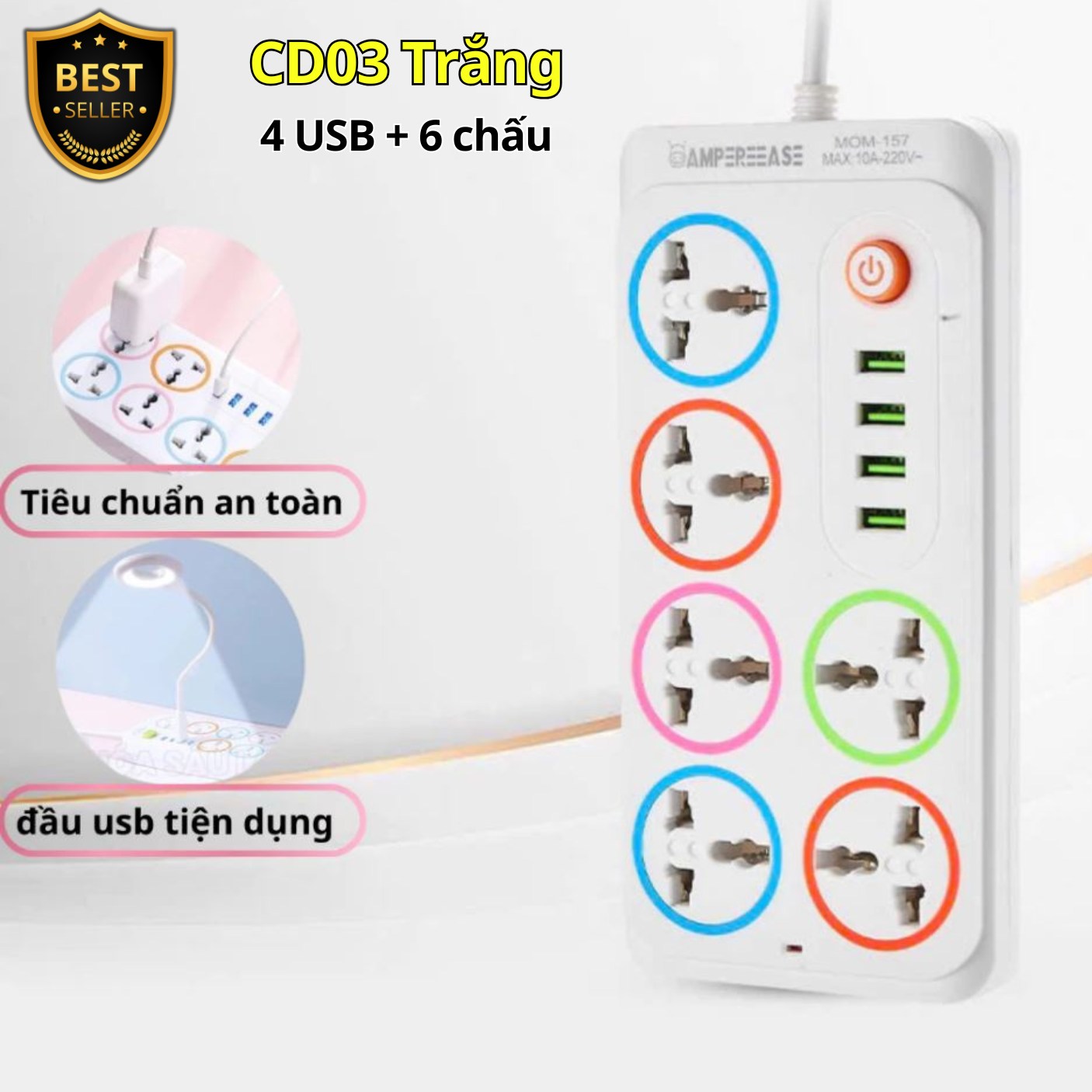Ổ Cắm Điện USB Đa Năng Cao Cấp Chống Giật Dây Dài 0.9m – 1.1m và 1.8m, Ổ Cắm Điện Công Suất 2500W Có Chốt An Toàn