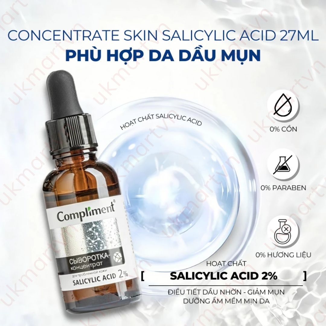 Serum Compliment 2% BHA Salicylic Acid Hyaluronic Acid B5 5% Vitamin C 20% Làm Sạch Da, Giảm Mụn Trắng Da Căng Bóng 27ml