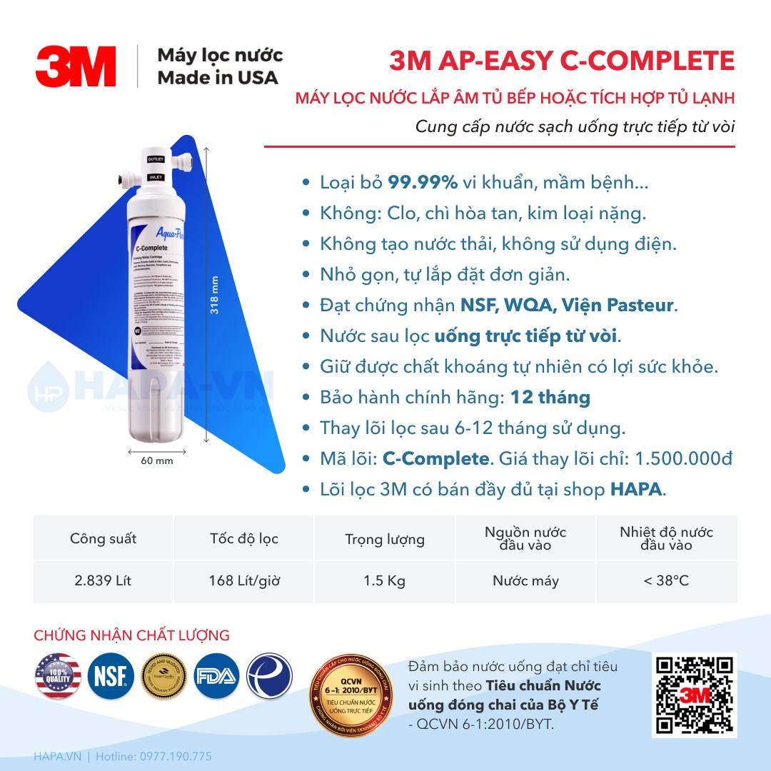 [SIÊU TỐC] Máy Lọc Nước 3M AP2-C405-SG | AP-EASY COMPLETE Mini Fitler - Uống Trực Tiếp Từ Vòi Hoặc Gắng Cho Tủ Lạnh - Hàng Chính Hãng 3M