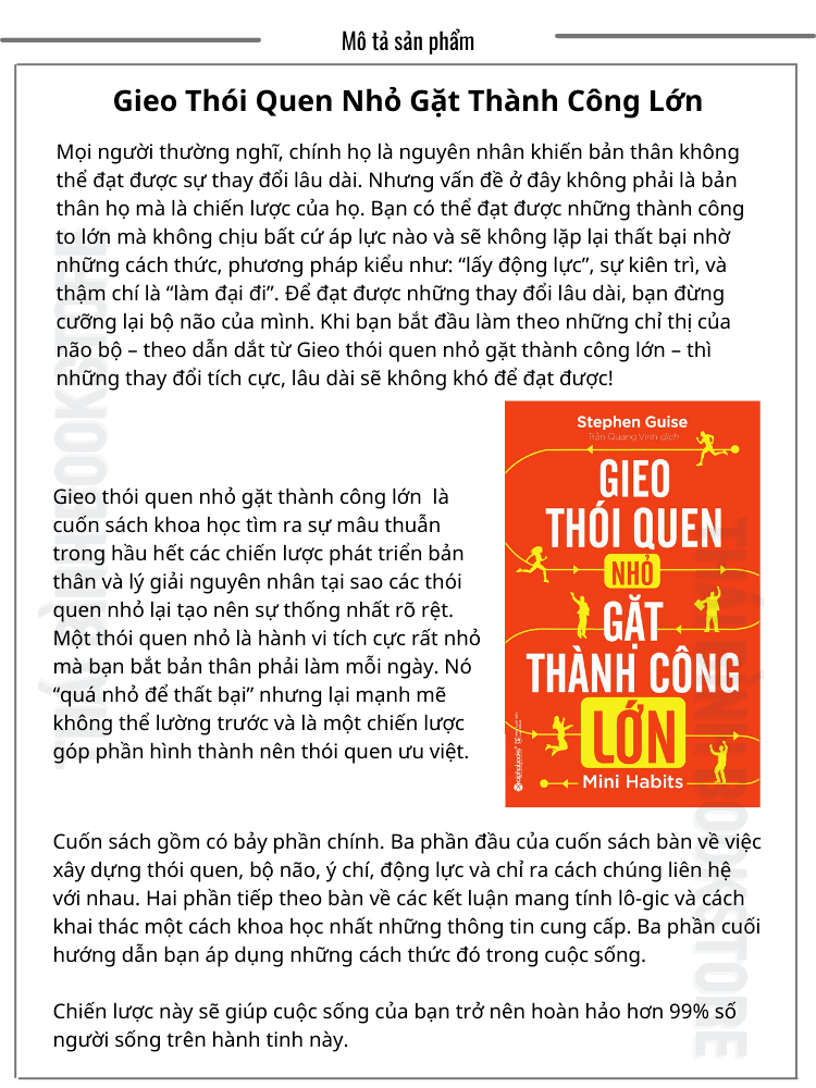 Sách - Gieo Thói Quen Nhỏ, Gặt Thành Công Lớn - Stephen Guise-Thái Bình Bookstore
