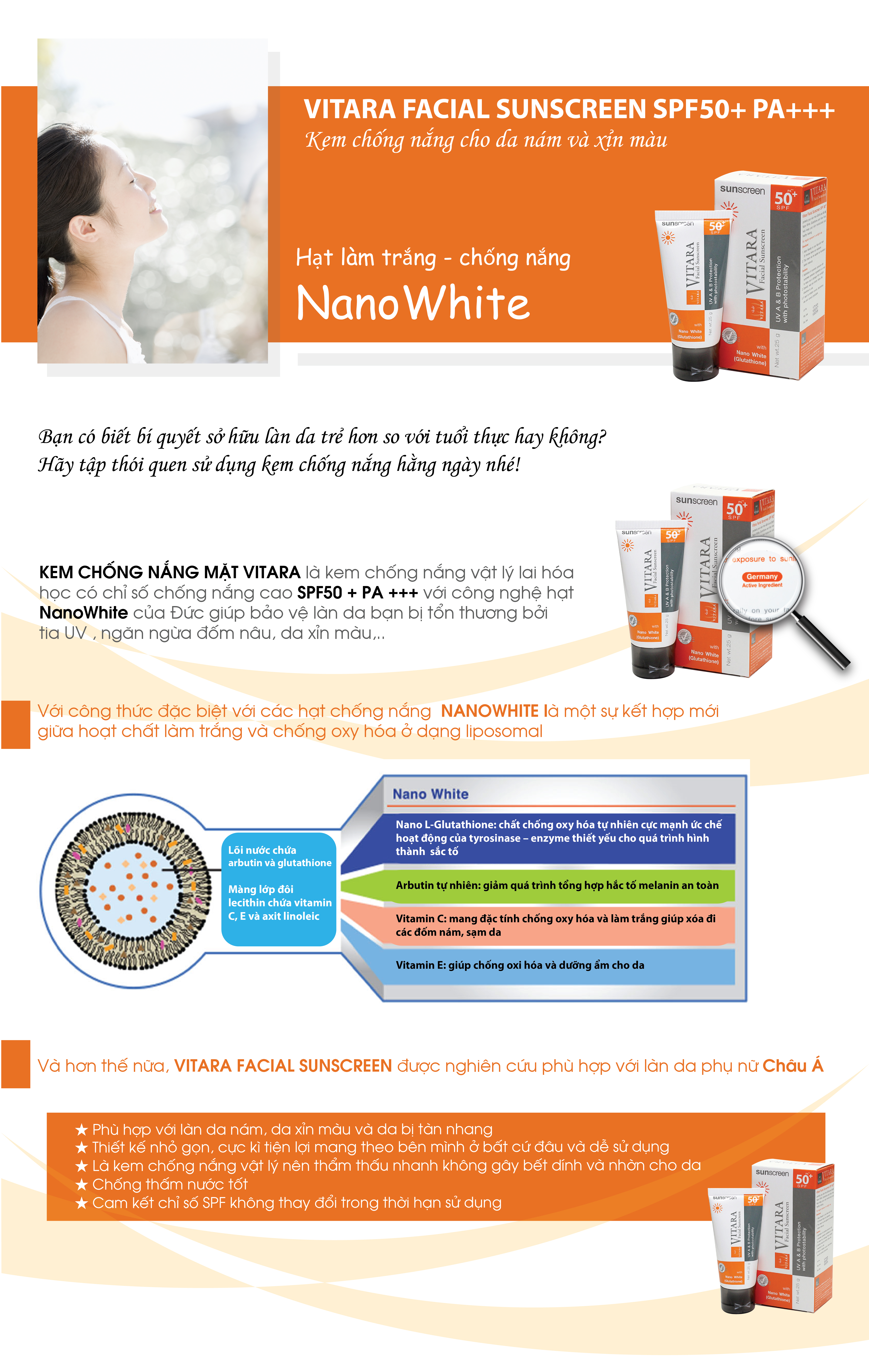 Kem Chống Nắng, Làm Trắng Da Vitara Sunscreen Spf 50+, Pa++ - BER13 (25g)