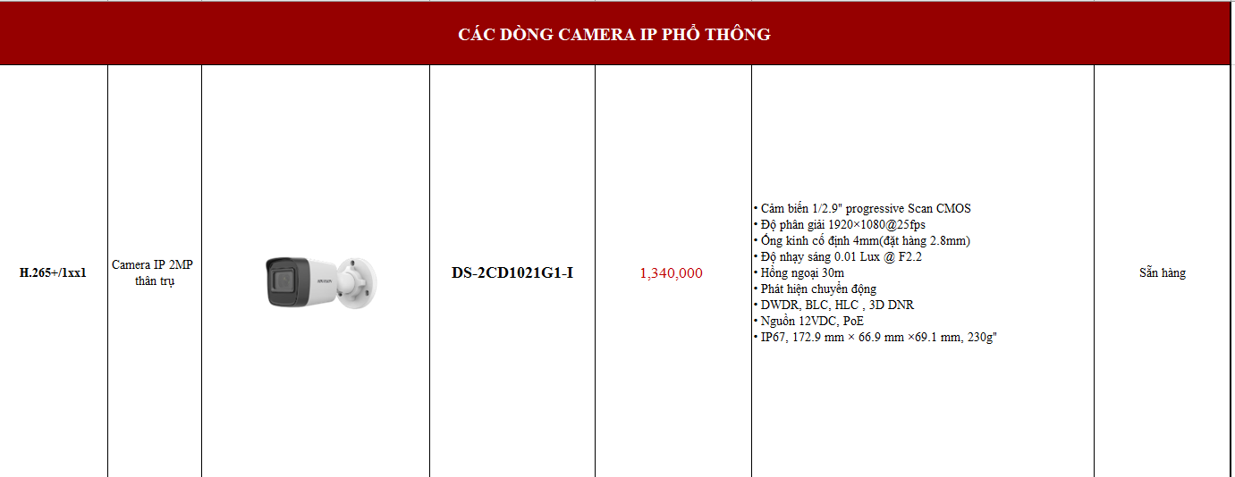 Camera IP POE thân trụ 2MP HIKVISION DS-2CD1023G0E-I(L) hàng chính hãng