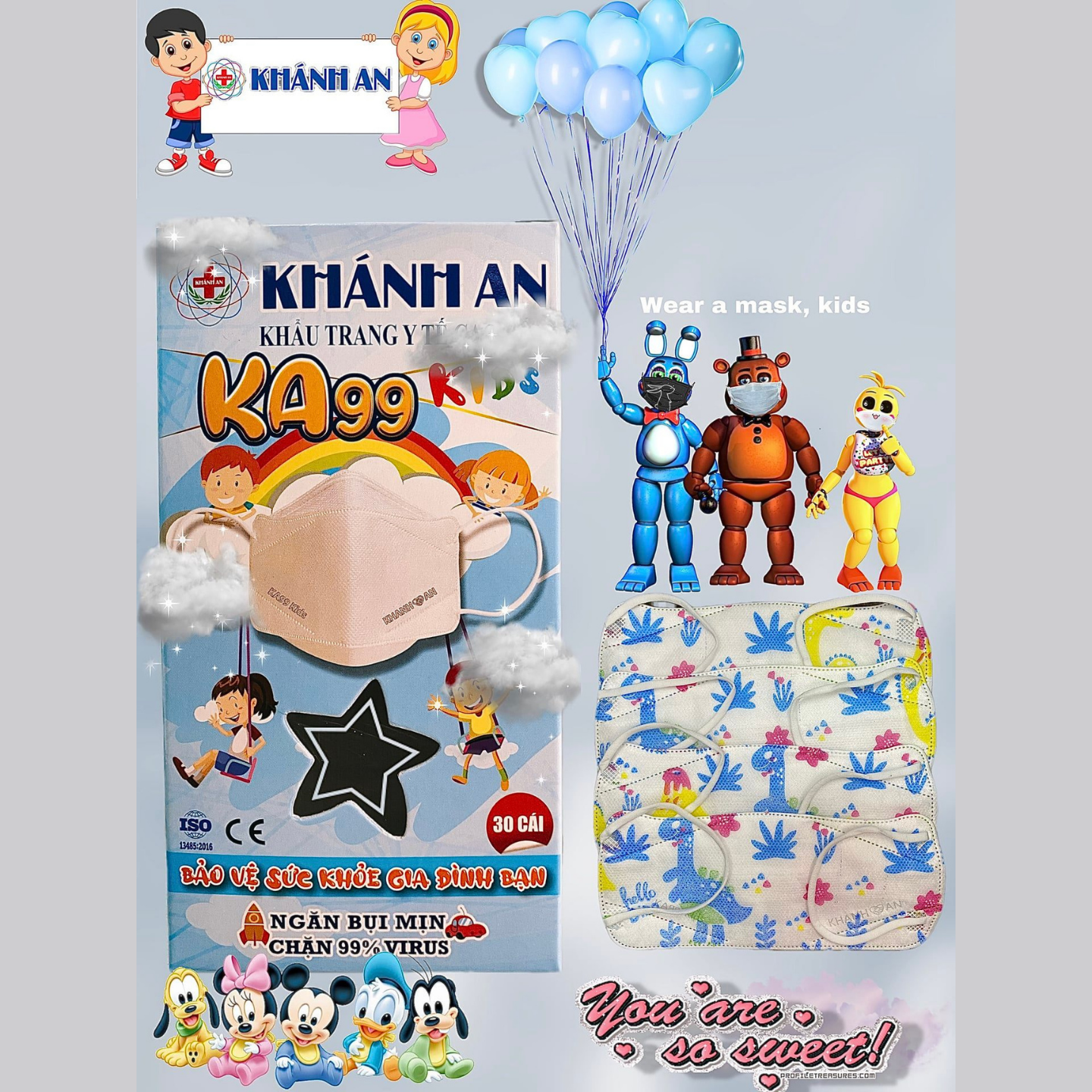 Khẩu trang y tế 4D trẻ em Khánh An KA99 KIDS 4 lớp ngăn 99% vi khuẩn virus thiết kế nhượng quyền HÀN QUỐC ôm sát khuôn mặt cho bé dễ thở