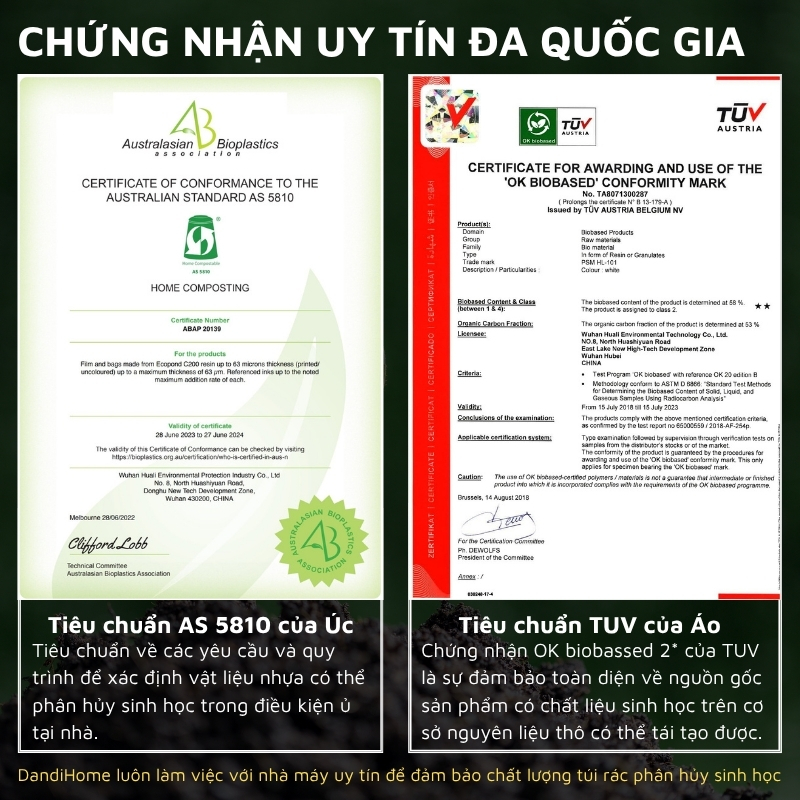 Túi rác, túi đựng rác tự hủy sinh học DandiHome có dây rút, túi rác không gây hại cho môi trường