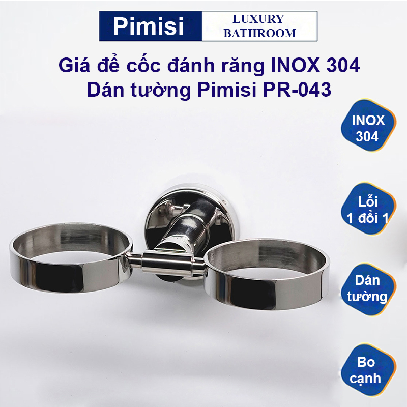 Giá để cốc đánh răng dán tường Pimisi PR-043 inox 304