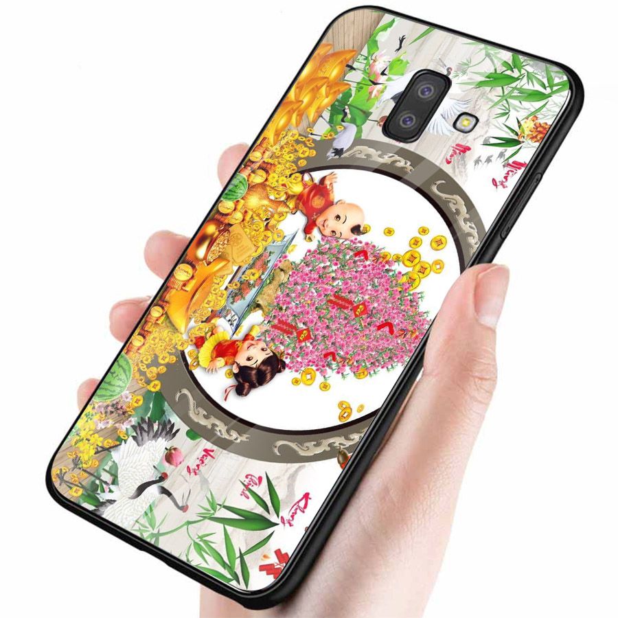 Ốp điện thoại kính cường lực cho máy Samsung Galaxy A6 2018 - Tranh Mai Đào MS MDAO027