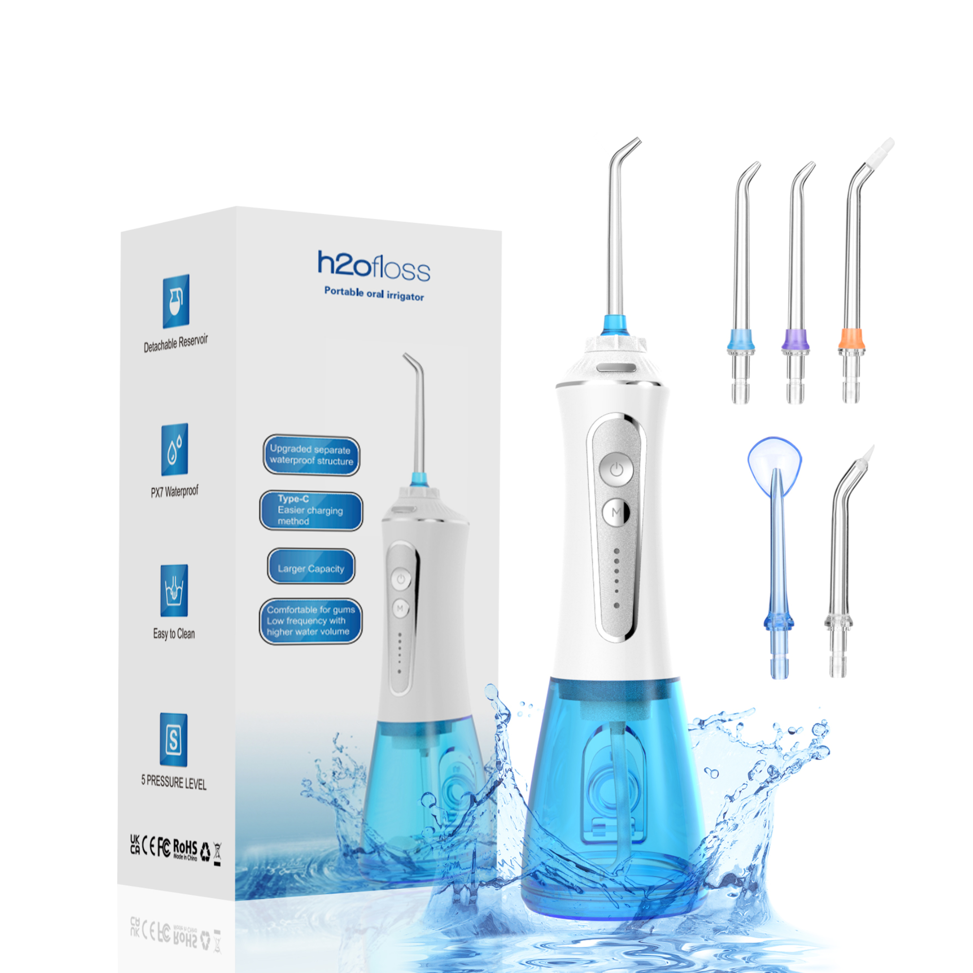 Tăm nước cầm tay h2ofloss hfp11, phiên bản mới nhất với dây sạc usb Type C và tăng cường khả năng chống nước