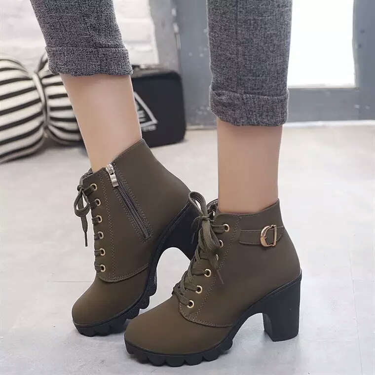 Giày Boot Nữ Da Lộn Khóa Kéo, Khuy Cài Cổ Giày Boot Nữ Da Lộn Khóa Kéo, Khuy Cài Cổ