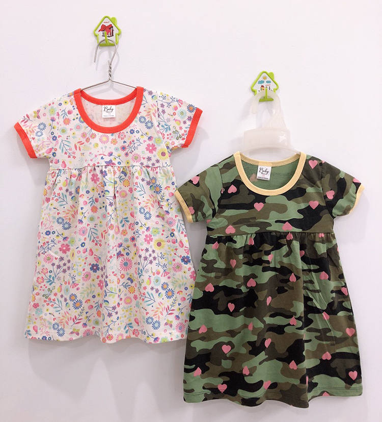 Combo 3 Đầm Thun Tay Ngắn Nhún Ngực Bé Gái Baby F0744