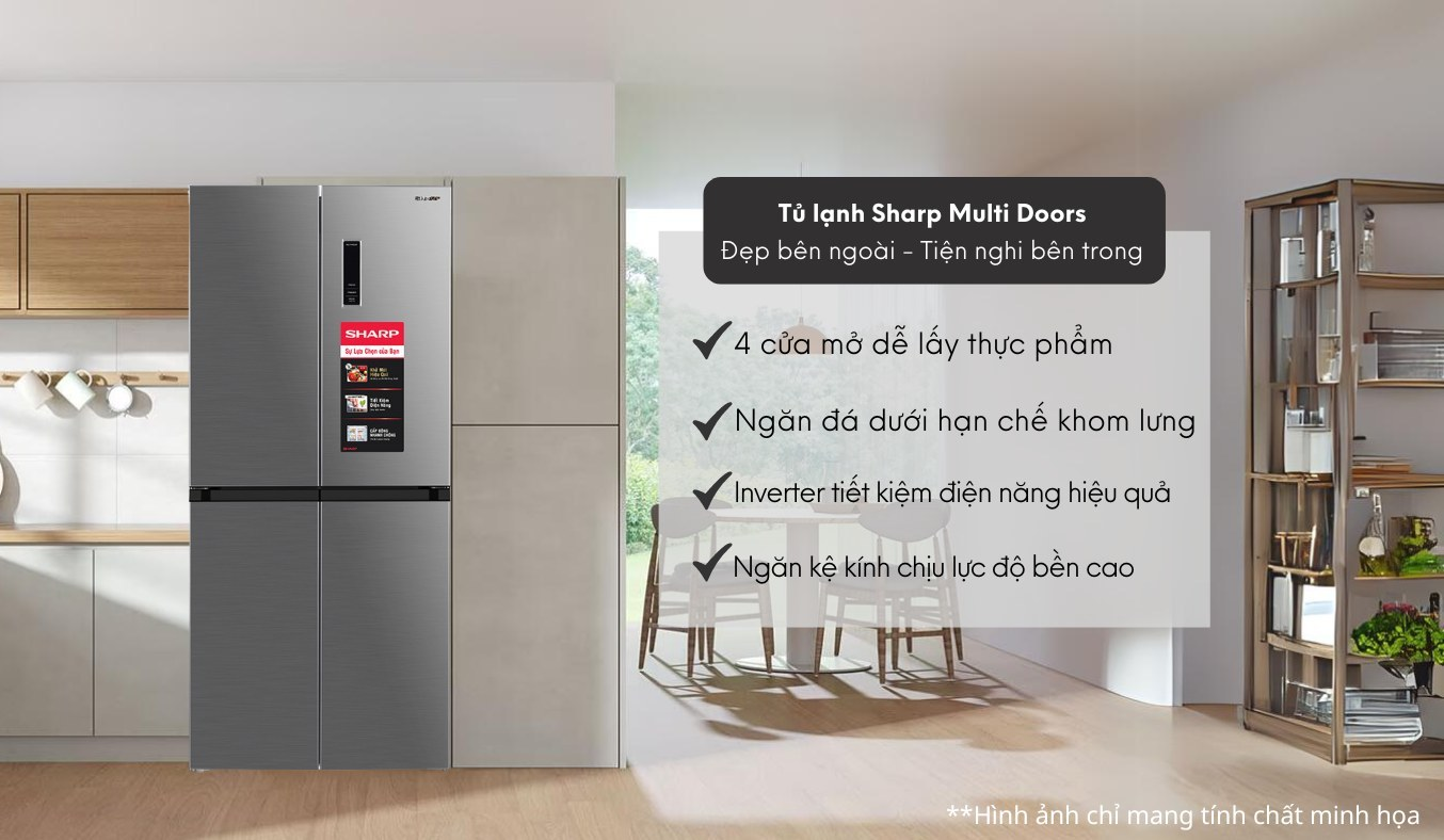 Tủ lạnh Sharp Inverter 362 lít SJ-FX420V-SL - Hàng chính hãng (chỉ giao HCM)