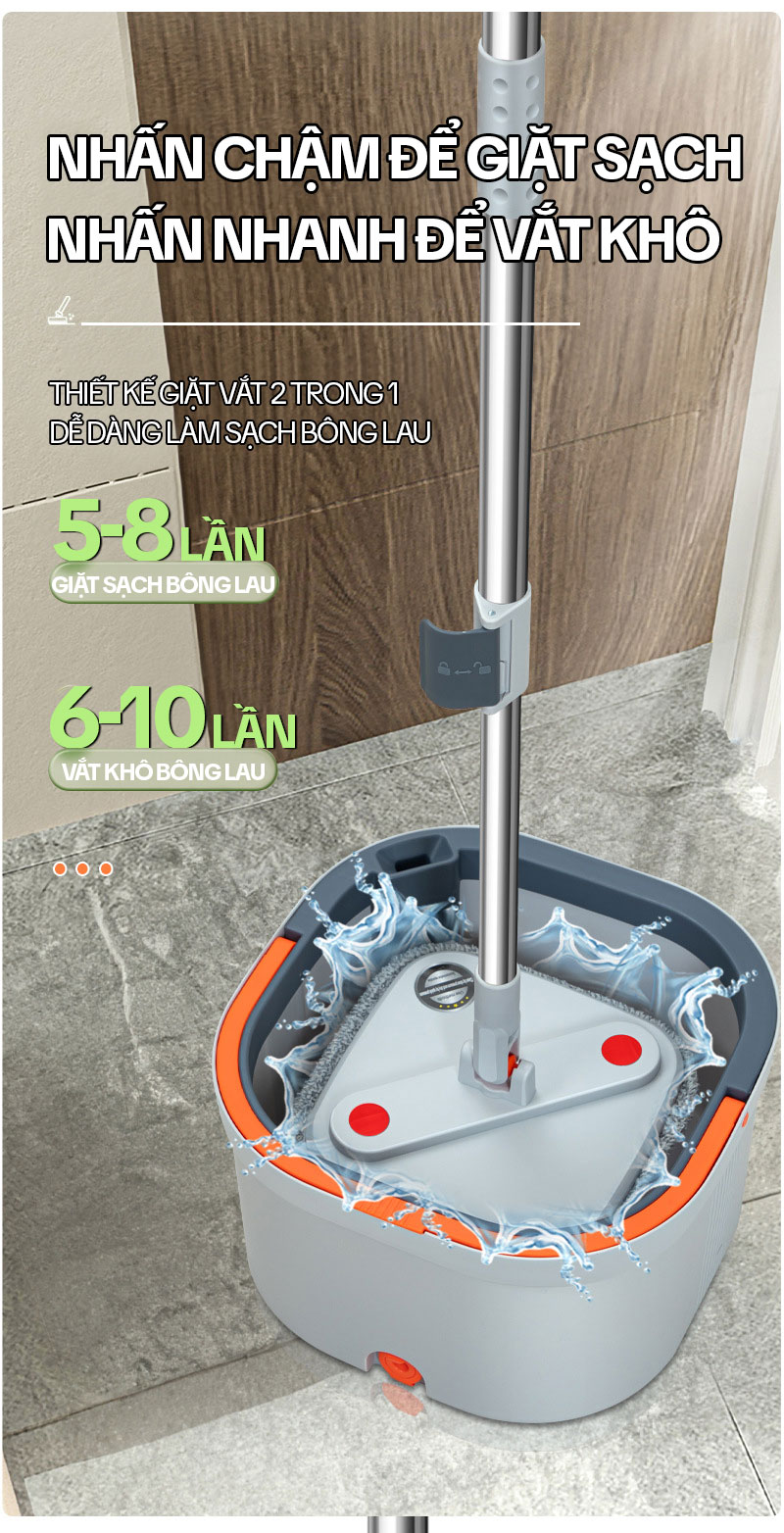 Bộ Cây Lau Nhà Tách Nước Bẩn KITIMOP N08 PRO, Thùng Lau Nhà Tự Vắt Thông Minh, Chổi Lau Nhà 360 Độ, Lau Sàn Làm Sạch
