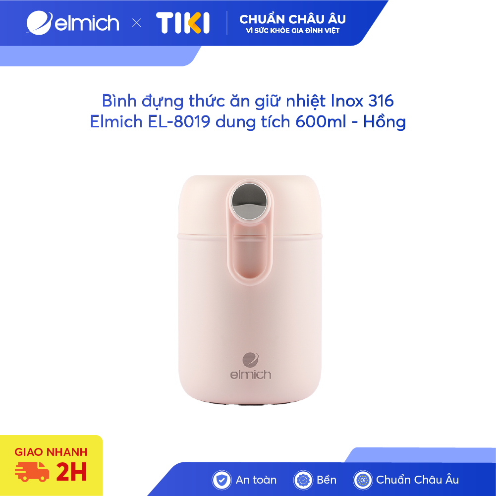 Bình đựng thức ăn giữ nhiệt Inox 316 Elmich EL-8019 dung tích 600ml – Hồng