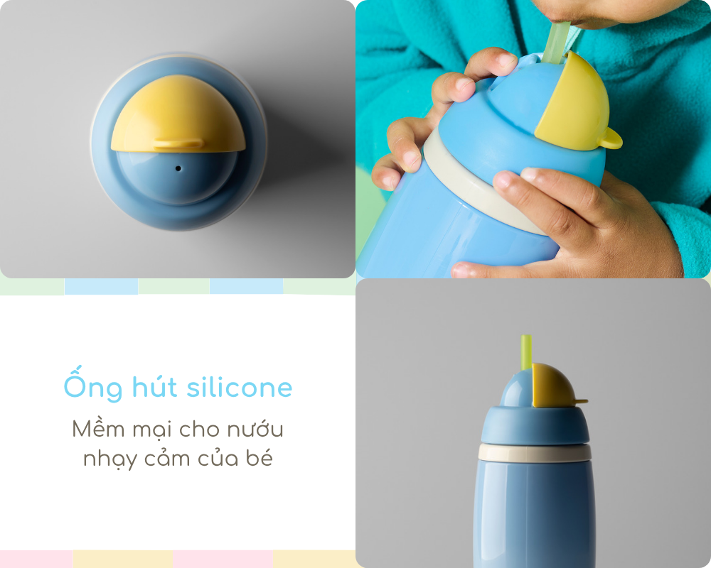 Bình uống nước giữ nhiệt có ống hút chống tràn, chống sặc Tommee Tippee ACTIVE STRAW, 266ml, cho bé từ 12 tháng – Xanh