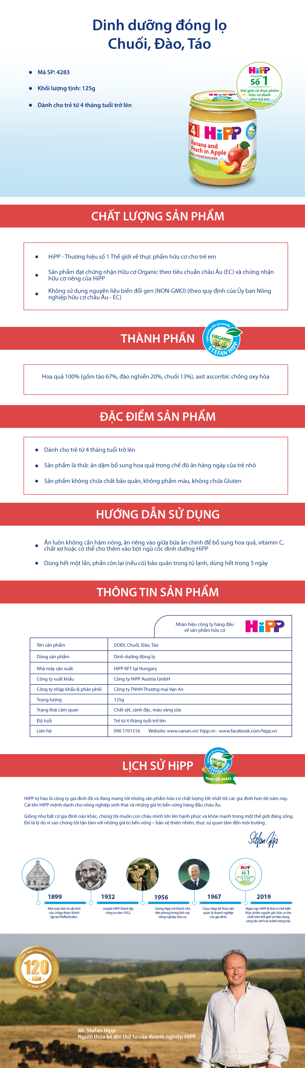 Dinh Dưỡng Đóng Lọ Chuối, Đào, Táo HiPP 125g - 4283