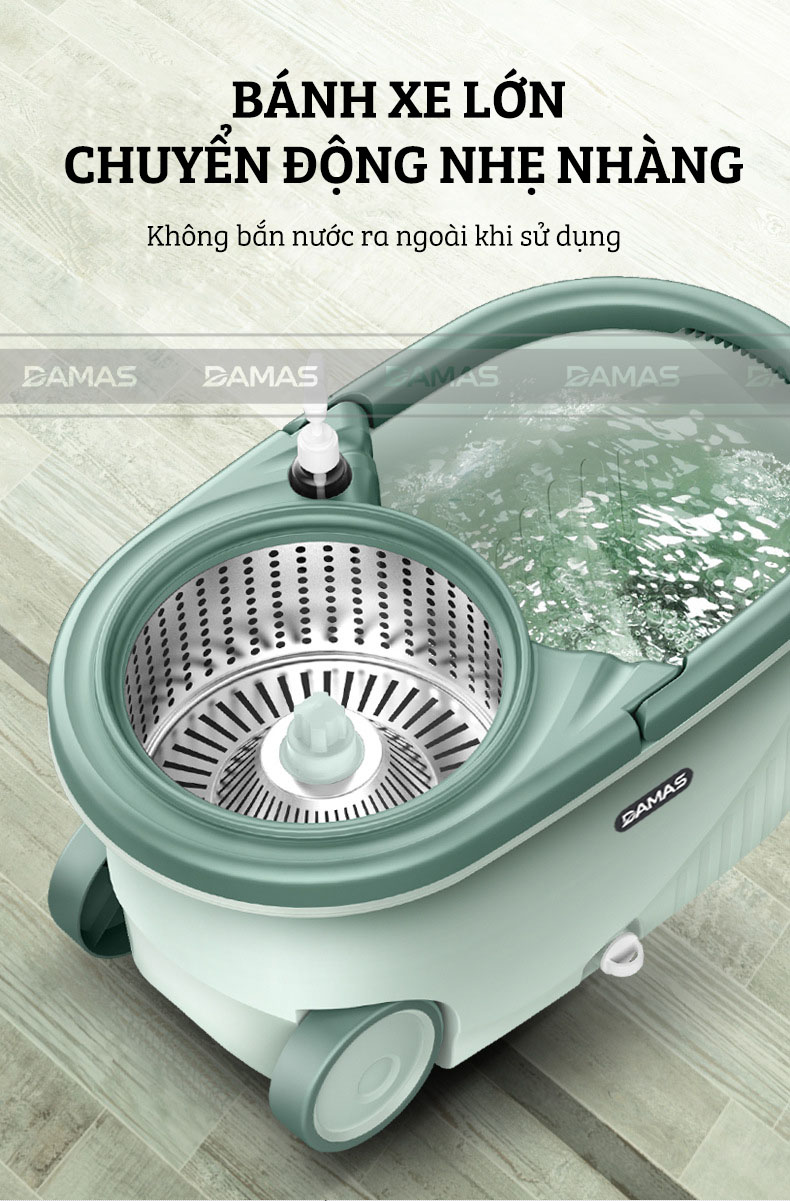 Bộ Cây Lau Nhà Tự Vắt Thông Minh Damas G720 - Chổi Lau Xoay 360 Độ, Giặt Sạch Vắt Khô Nhanh Chóng - Thiết Kế Nâng Cấp Bổ Sung Tay Kéo Giúp Di Chuyển Dễ Dàng - Chất Liệu Nhựa PP Cao Cấp Chống Mài Mòn Gia Tăng Thời Gian Sử Dụng - Hàng Chính Hãng