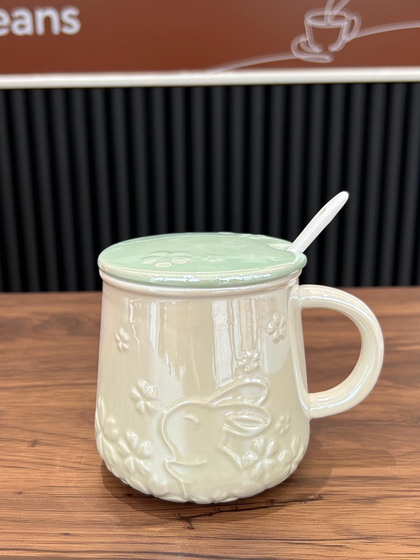 Ly Cốc sứ 400ml họa tiết nổi dễ thương làm quà tặng